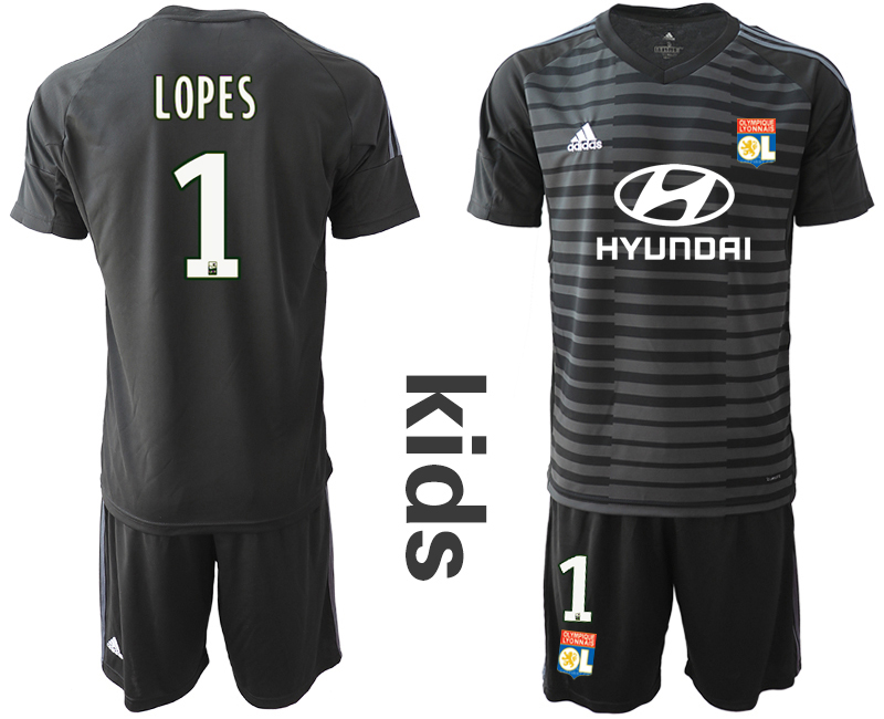 2018_2019 Club Olympique Lyonnais black youth goalkeeper #1 soccer jerseys->youth soccer jersey->Youth Jersey